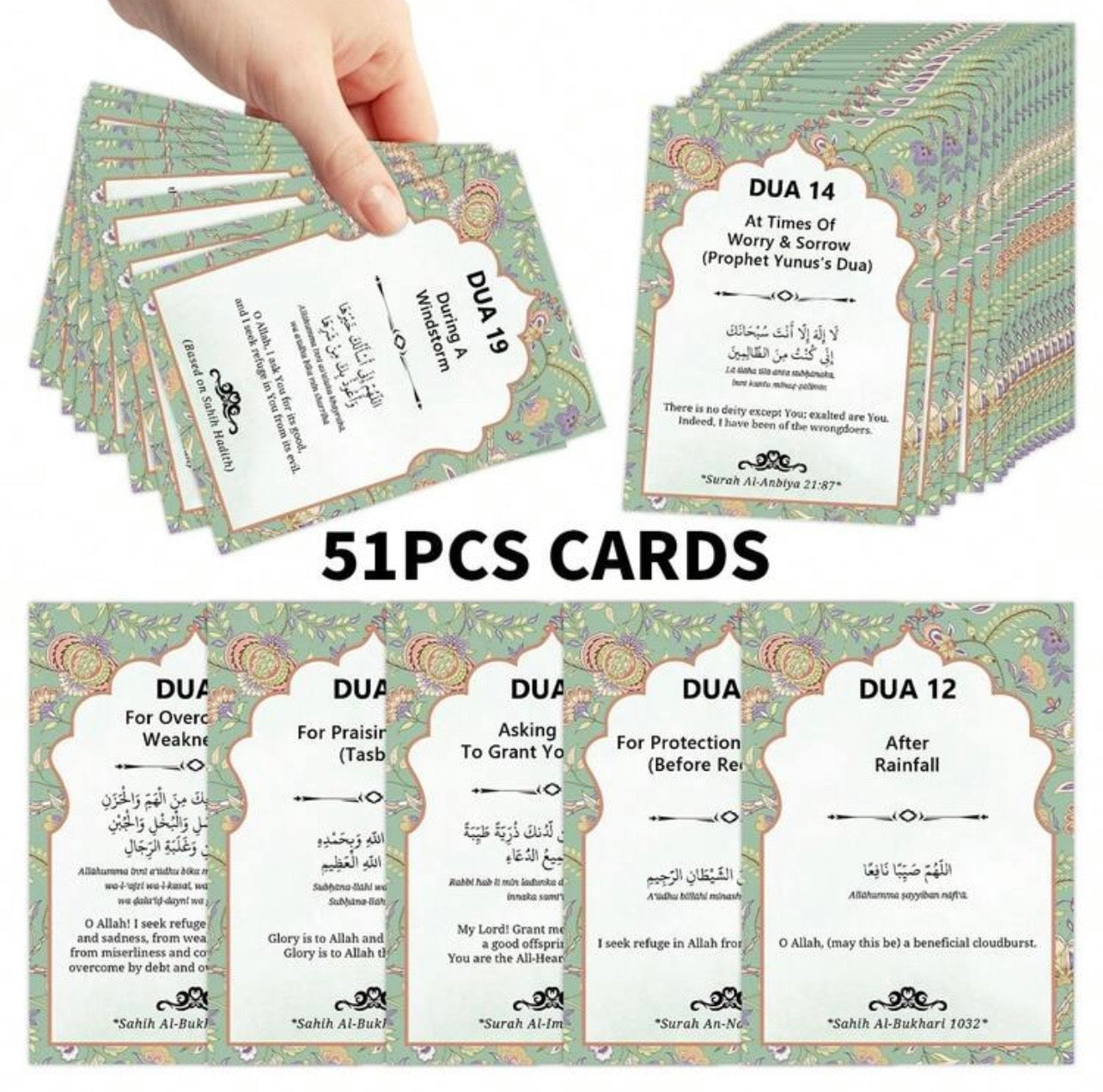 51pcs Islamic Dua Cards,Daily Islamic Prayer Cards, Islamic Duas For Ramadan & Eid Mubarak Blessings, Perfect For Self-Practice, Religious Gifts For Muslims